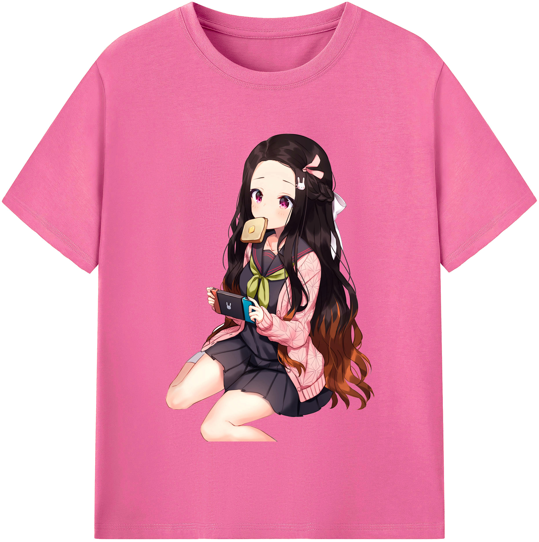 （画像用） 鬼滅の刃（きめつのやいば）竈門 禰󠄀豆子／かまど ねずこ Kamado Nezuko レディースカジュアルプリントTシャツ（綿100％）